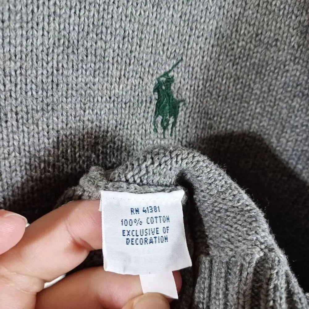 Polo Ralph Lauren XXL Men’s Quarter Zip Sweater Gray Pony Logo Pullover Cotton